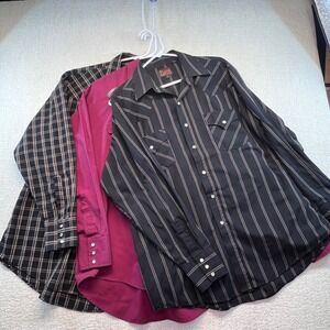 Plains Western Wear Men's Snap Shirt Bundle Lot of 3 Long Sleeve Size Large
